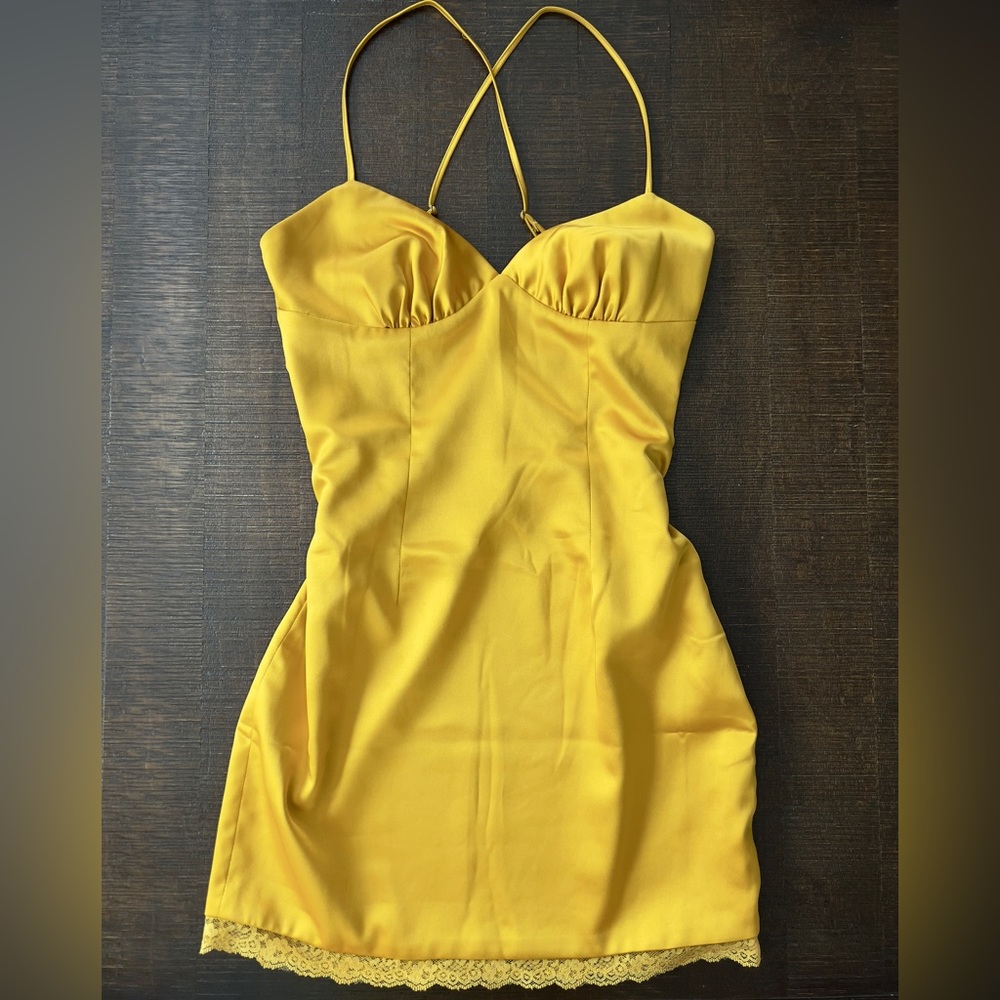 Mistress Rocks Yellow Satin Mini Dress